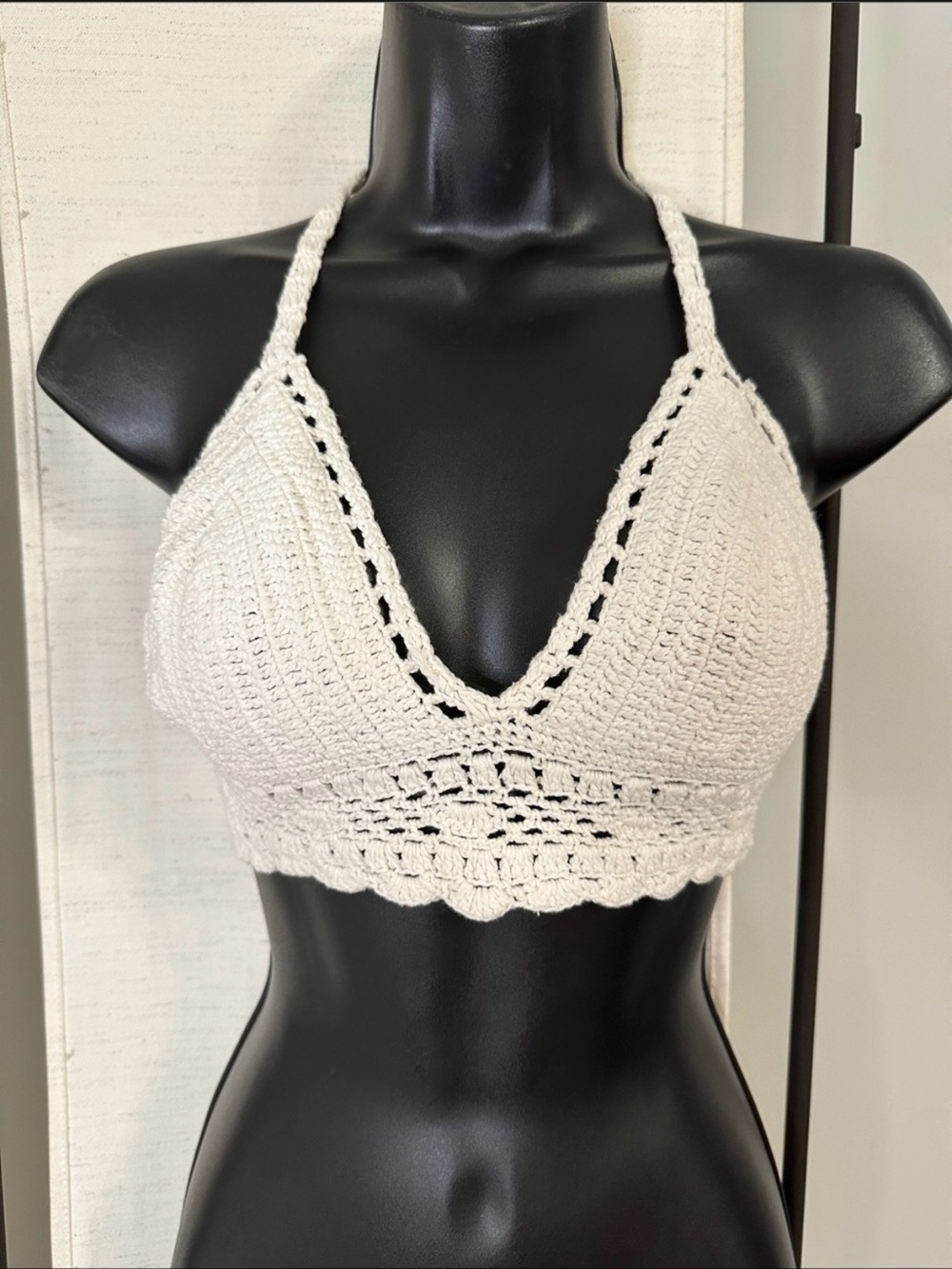 White Crochet Bra Cropped Beach Sexy Halter Top L